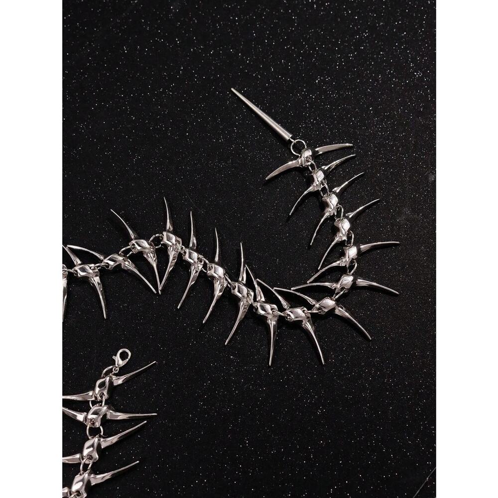 Punk Avant-garde Silver Skeleton Spine Bone Statement Choker Necklace - Picture 2 of 3